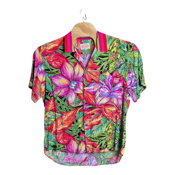 VTG Jams‎ World Hawaiian Aloha Shirt Made in USA Bold Floral Tropical Men's XL - Picture 2 of 7